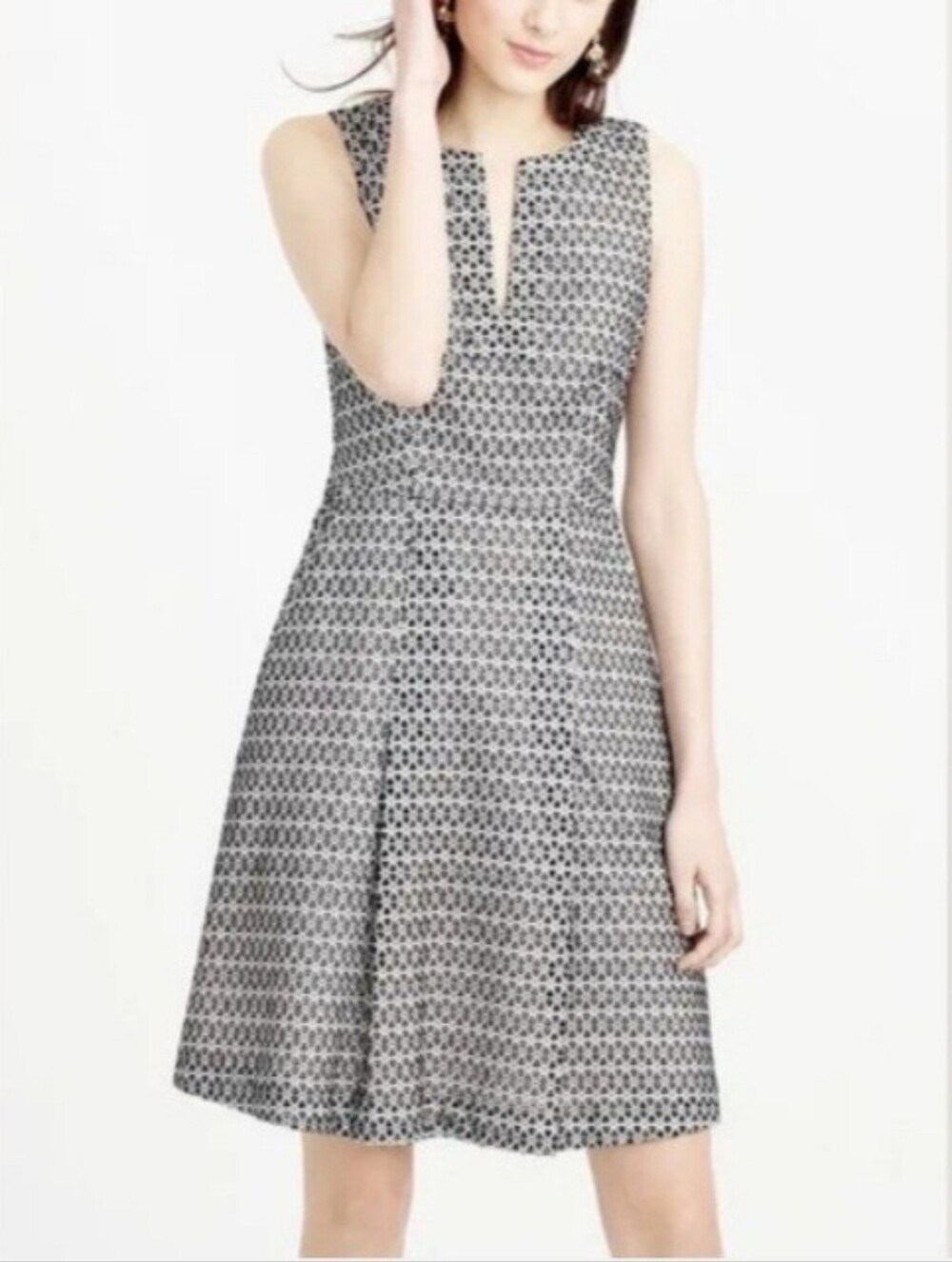 J. Crew Black and White Eyelet Sleeveless Fit-and-Flare Dress 16